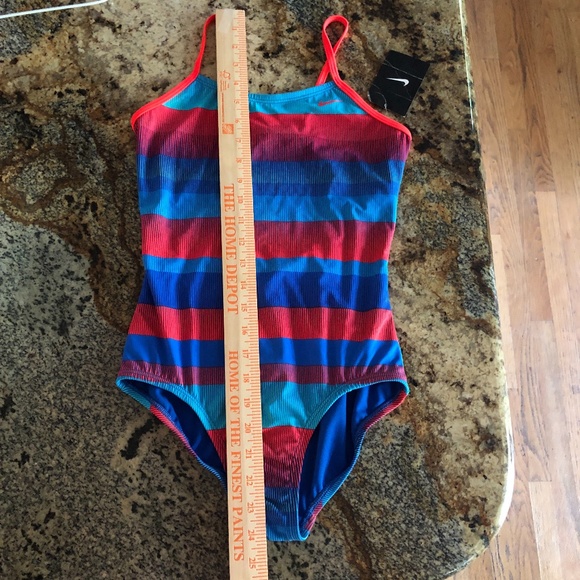 NEW! NIKE One Piece Girls Swimsuit Size 14 Blue/Red Athletic Swim Team Practice - Picture 6 of 7